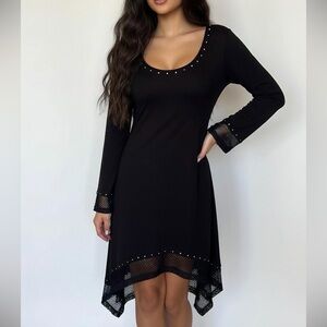 Black Belladini Dress Fishnet Studded Long Sleeve- VINTAGE